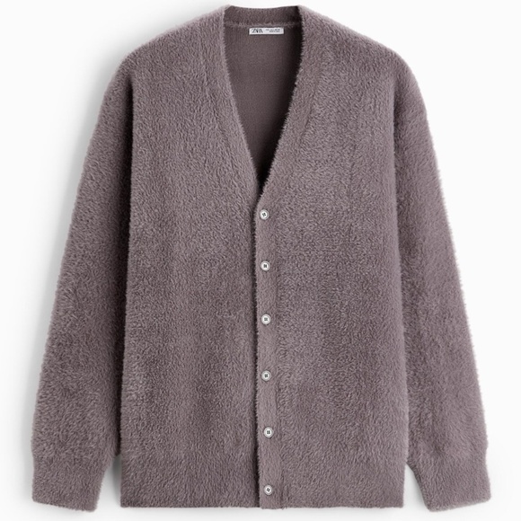 Zara men’s soft textured cardigan dusty mauve sz L NWT - Picture 8 of 8